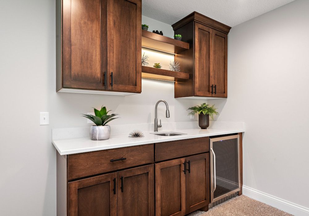 Walnut bar nook — Bars & Basements
