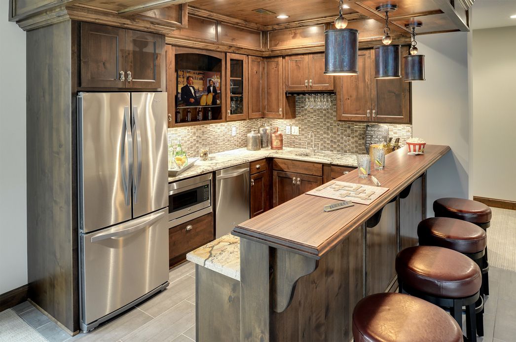 Rustic bar with wood top — Bars & Basements