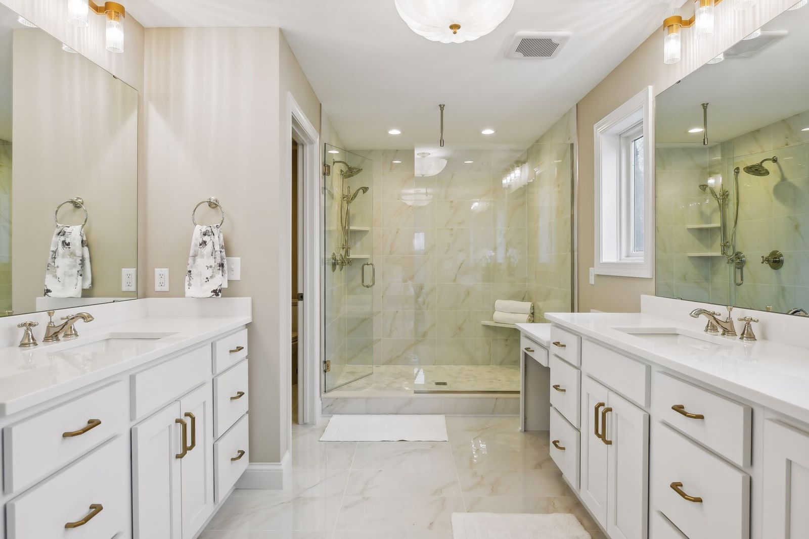 Marble-look master bath — Bathrooms