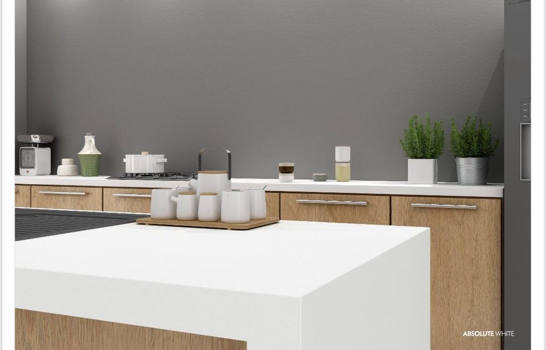 Absolute White quartz countertops installed in a home