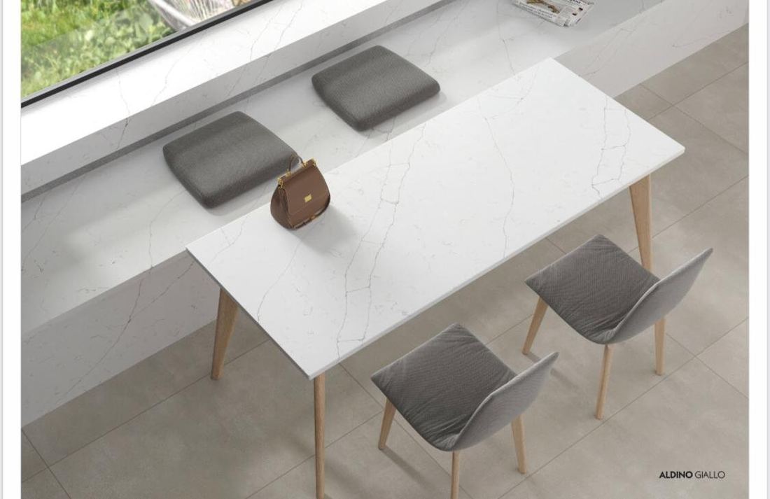 Aldino Giallo quartz countertops installed in a home