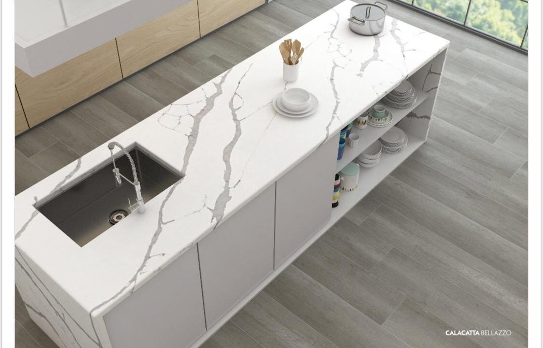 Calacatta Bellazzo quartz countertops installed in a home