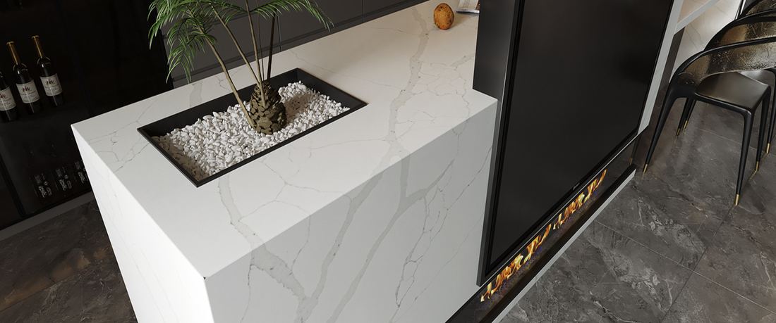 Calacatta Brezza quartz countertops installed in a home