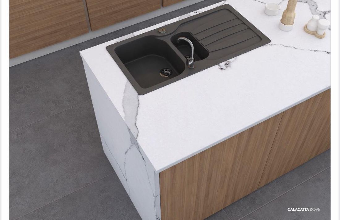 Calacatta Dove quartz countertops installed in a home