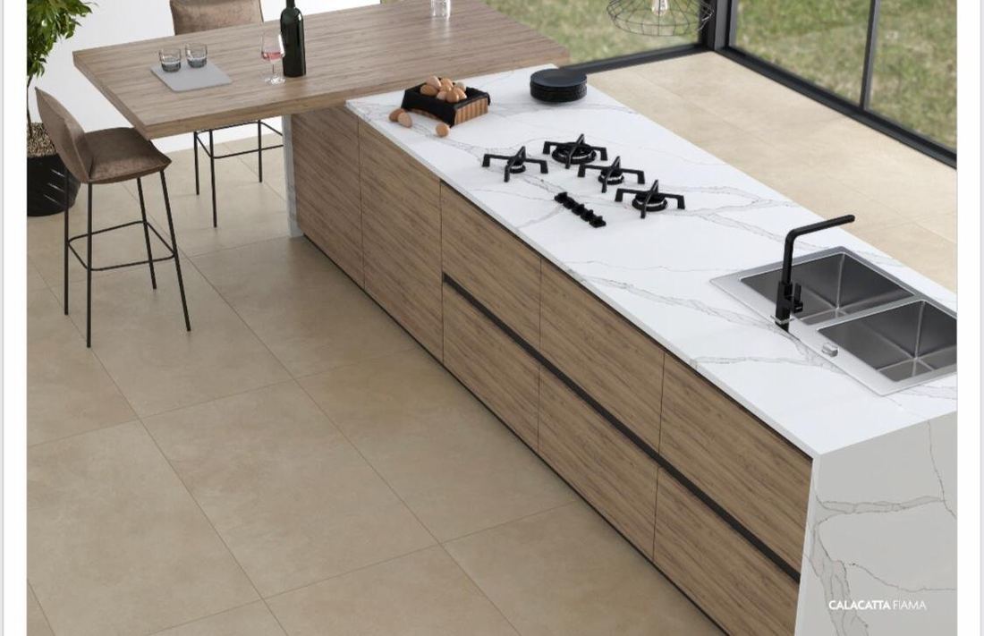 Calacatta Fiama quartz countertops installed in a home