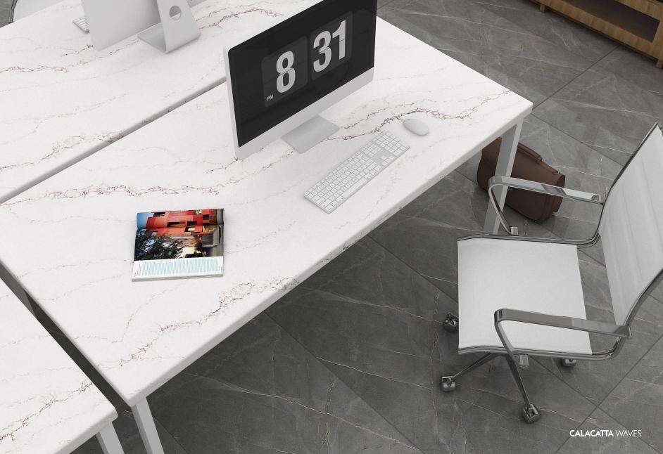 Calacatta Waves quartz countertops installed in a home