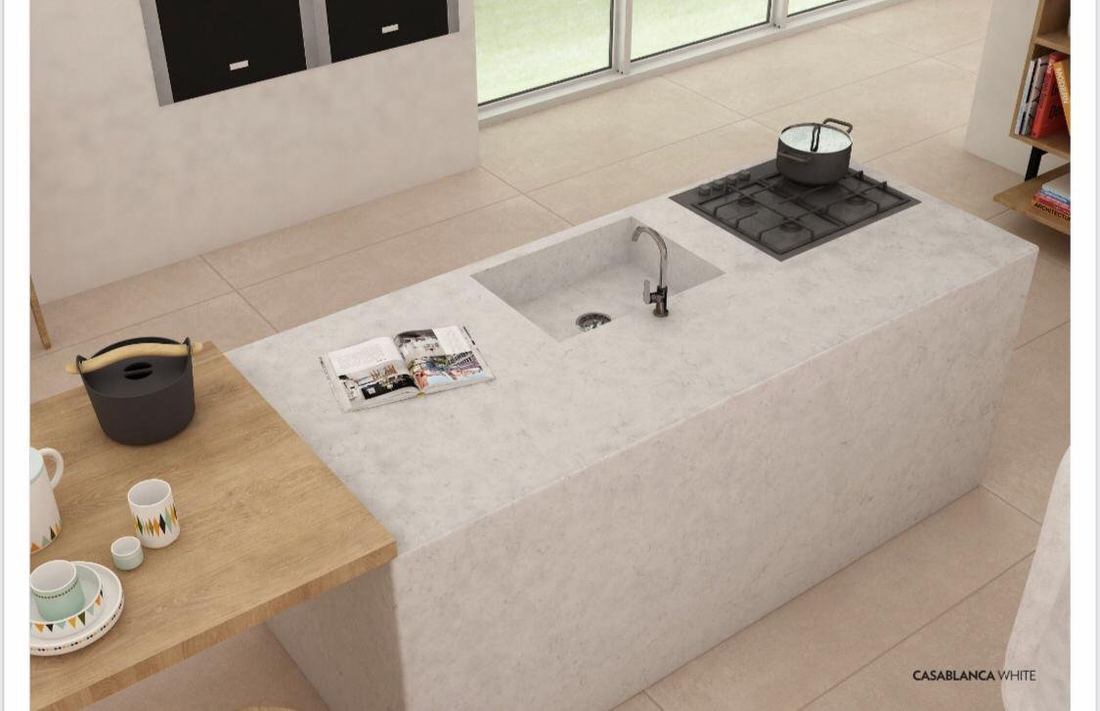 Casablanca White quartz countertops installed in a home