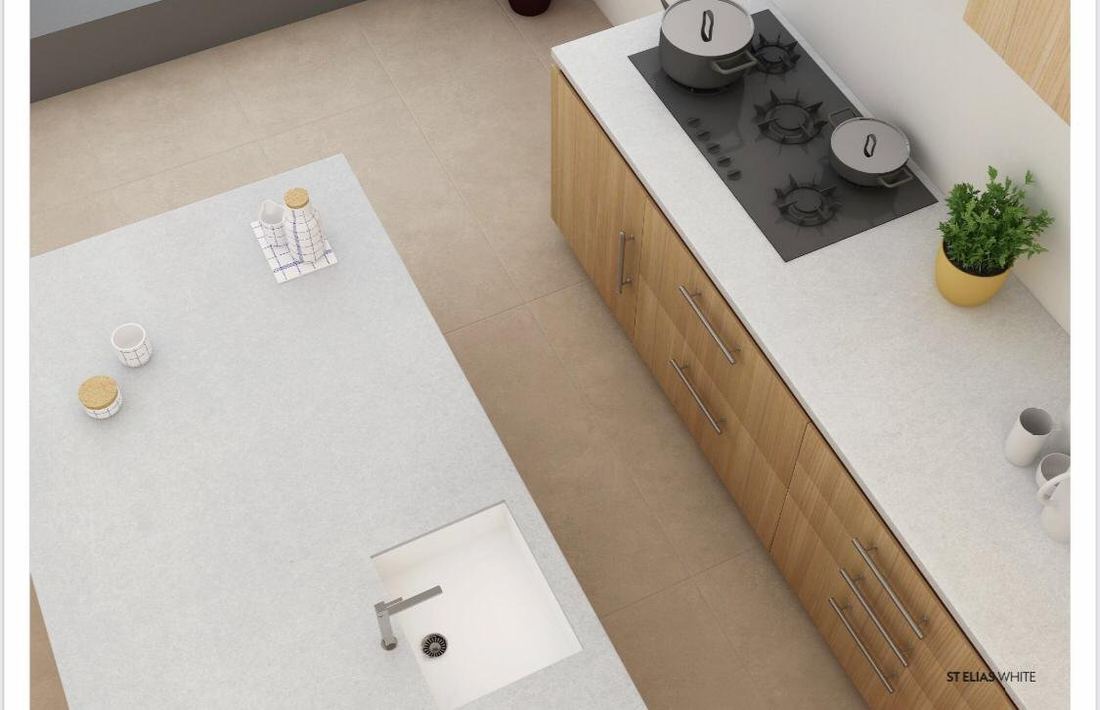 St Elias White quartz countertops installed in a home