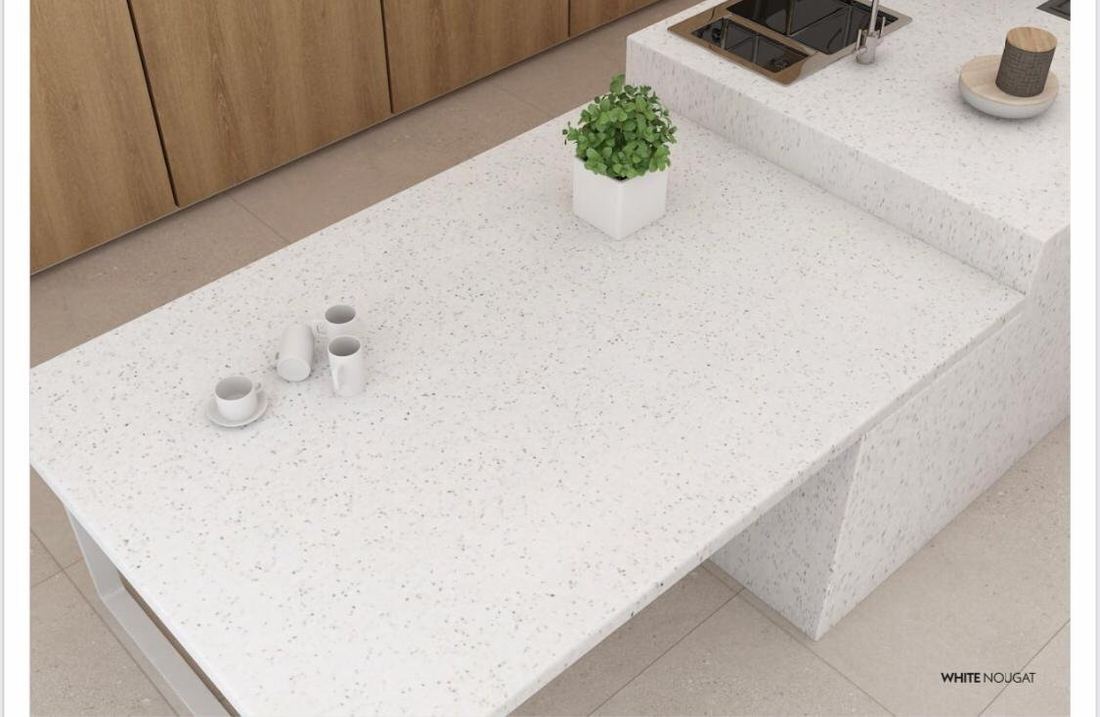 White Nougat quartz countertops installed in a home
