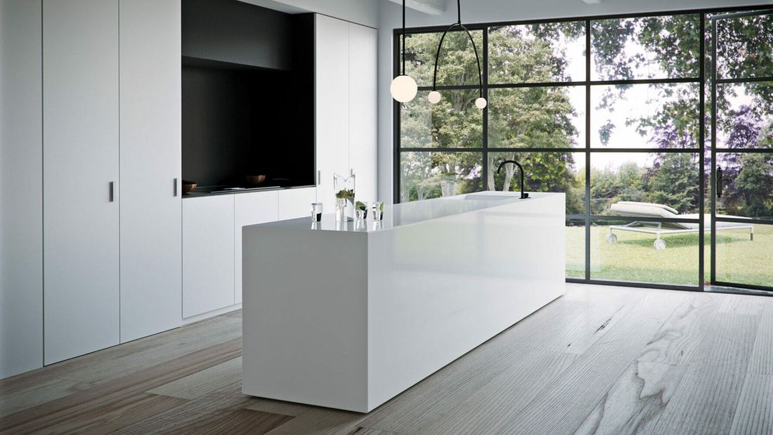 1111 Vivid White quartz countertops installed in a home