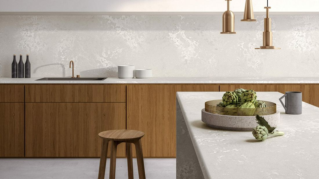 4011 Cloudburst Concrete quartz countertops installed in a home