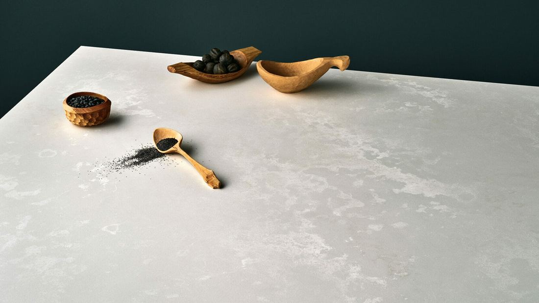 4011 Cloudburst Concrete quartz countertops installed in a home