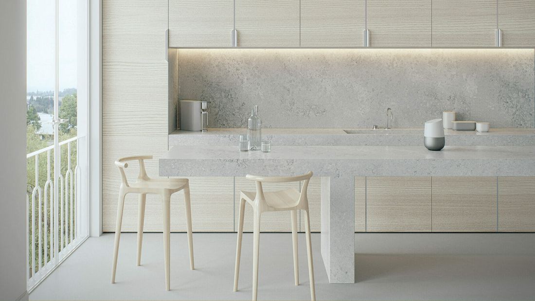 4044 Airy Concrete quartz countertops installed in a home