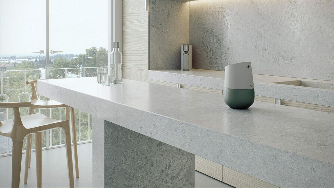 4044 Airy Concrete quartz countertops installed in a home
