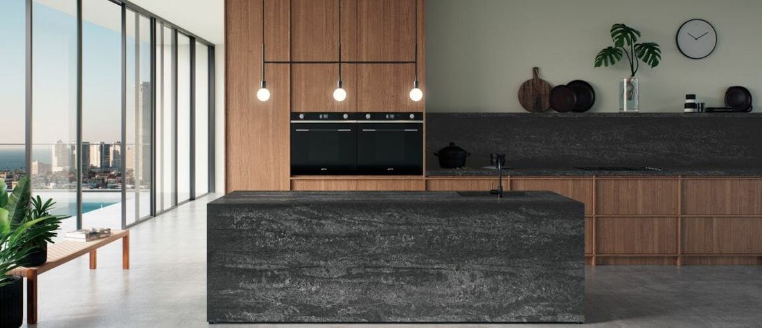 4120 Raven quartz countertops installed in a home