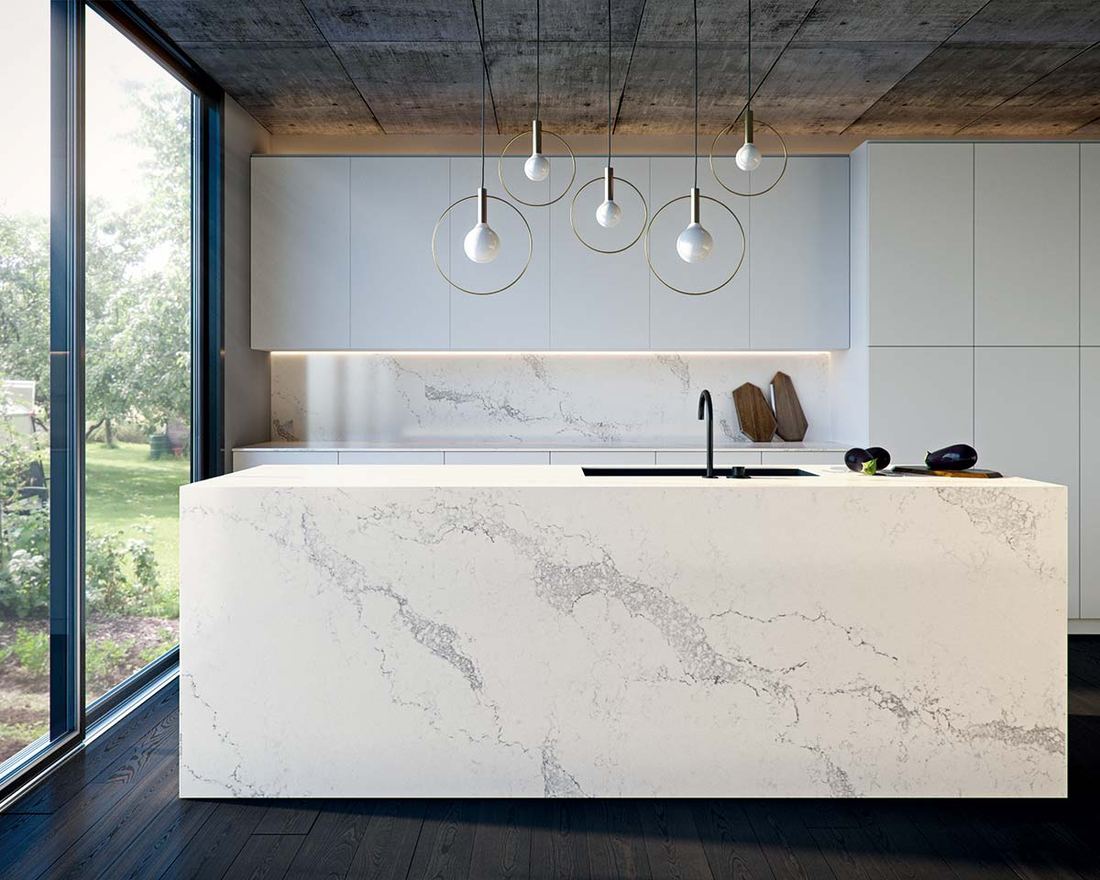 5031 Statuario Maximus quartz countertops installed in a home