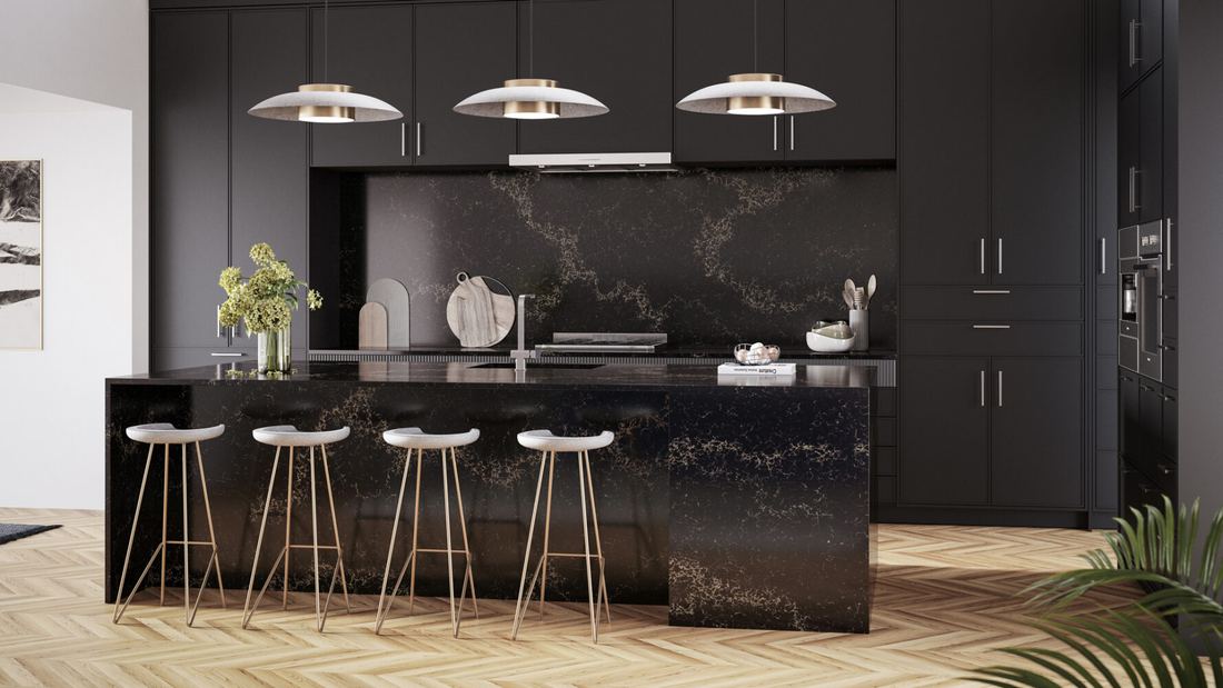 5100 Vanilla Noir quartz countertops installed in a home