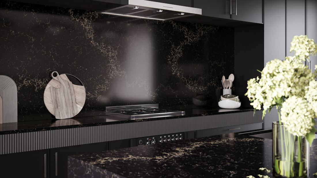 5100 Vanilla Noir quartz countertops installed in a home
