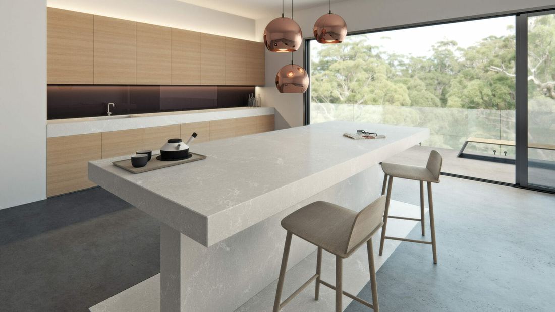 5110 Alpine Mist quartz countertops installed in a home