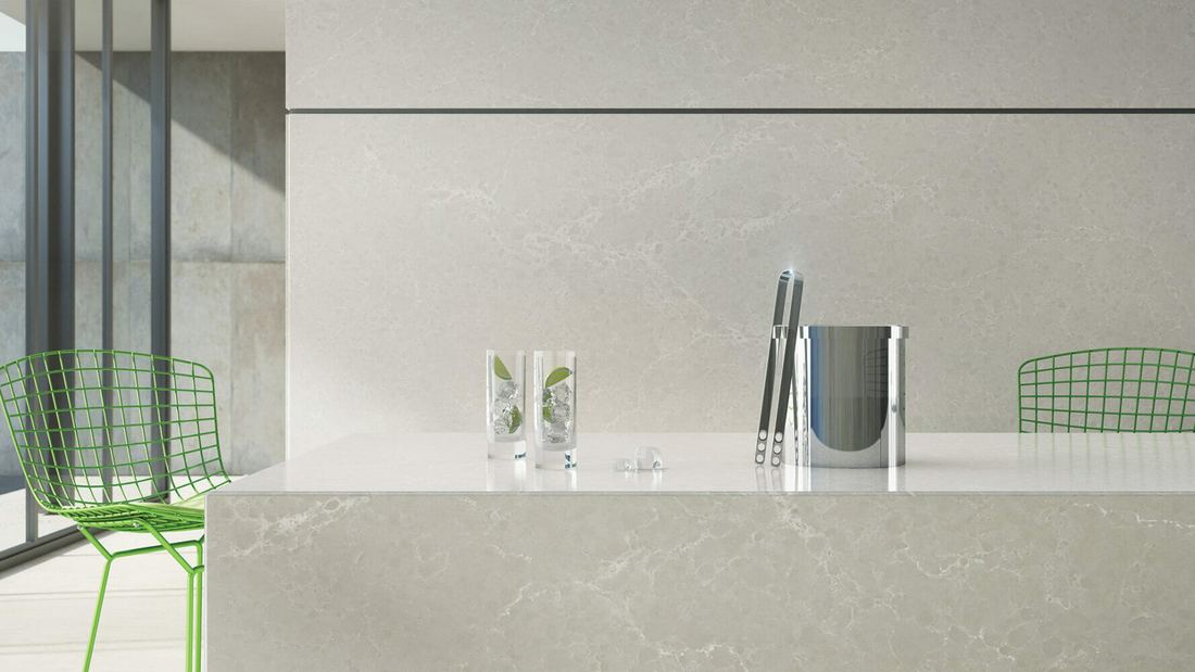 5110 Alpine Mist quartz countertops installed in a home