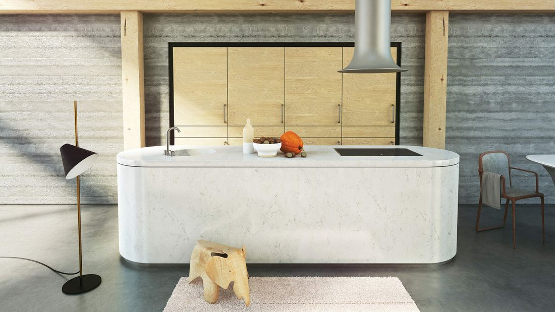 5141 Frosty Carrina quartz countertops installed in a home