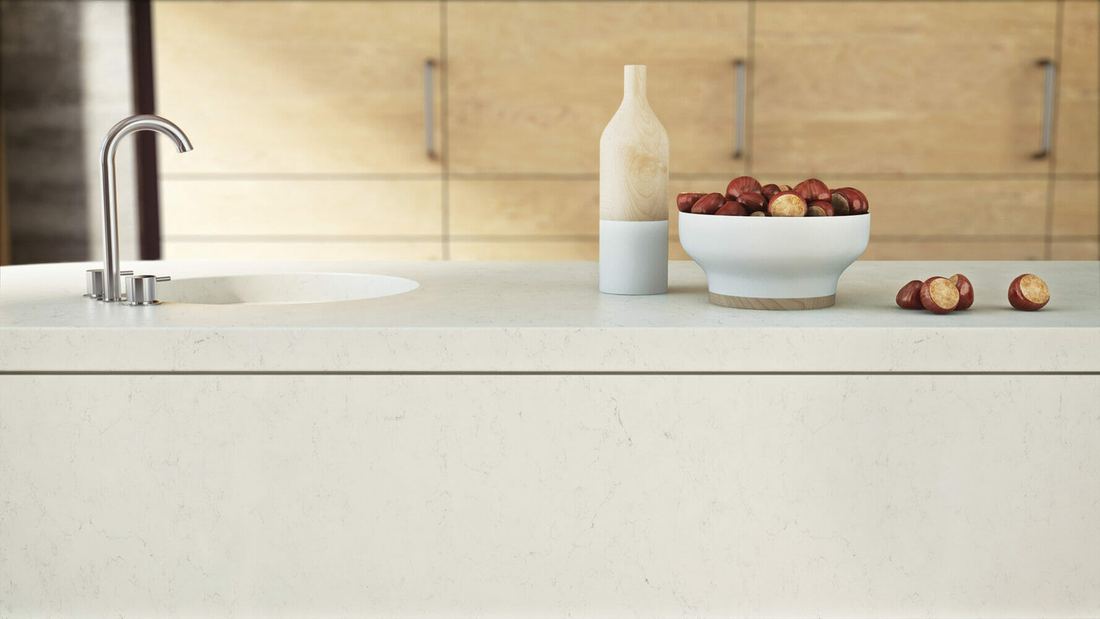 5141 Frosty Carrina quartz countertops installed in a home