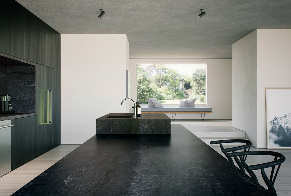 5810 Black Tempal quartz countertops installed in a home