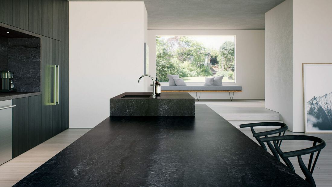 5810 Black Tempal quartz countertops installed in a home