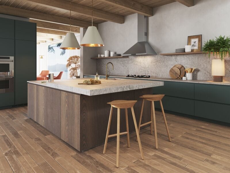 6046 Moorland Fog quartz countertops installed in a home