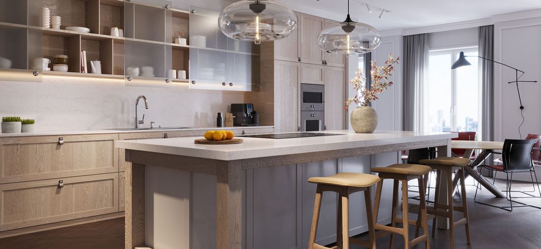 6141 Ocean Foam quartz countertops installed in a home