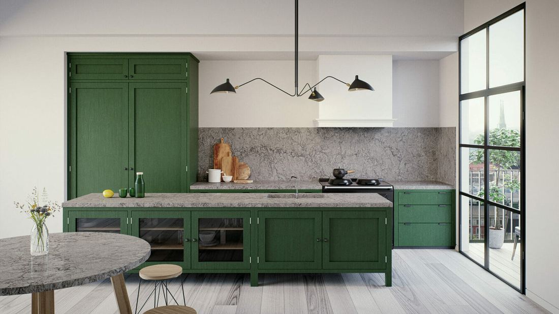 6313 Turbine Grey quartz countertops installed in a home