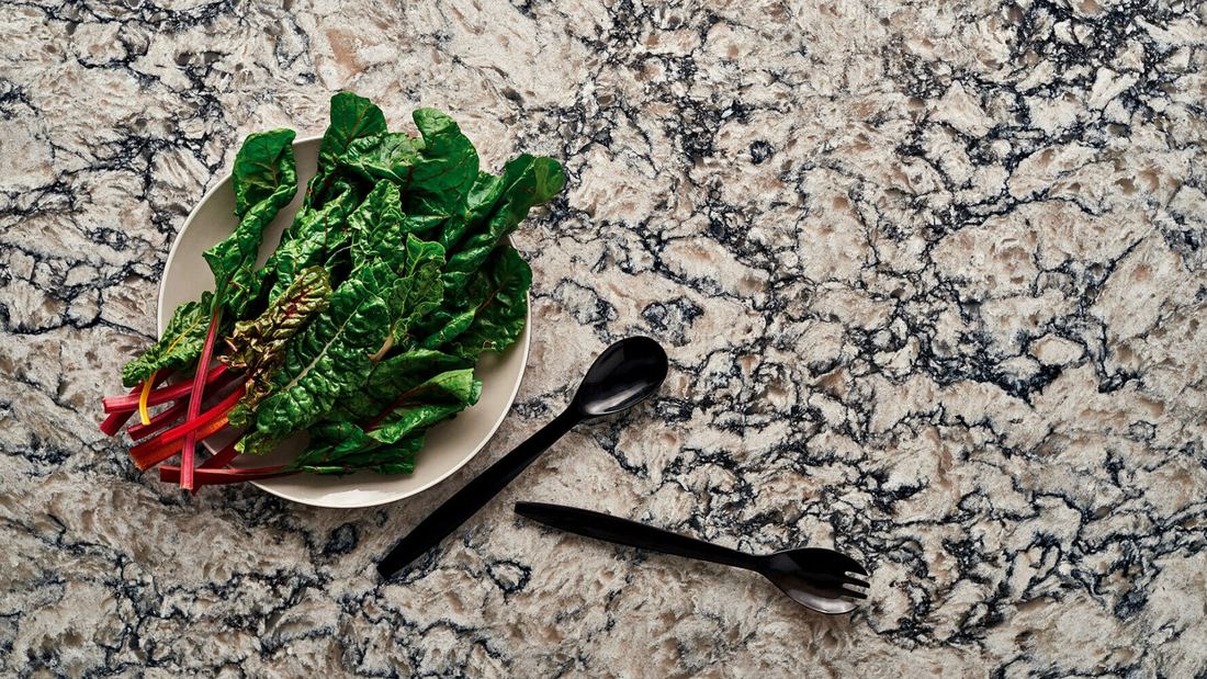 6611 Himalayan Moon quartz countertops installed in a home