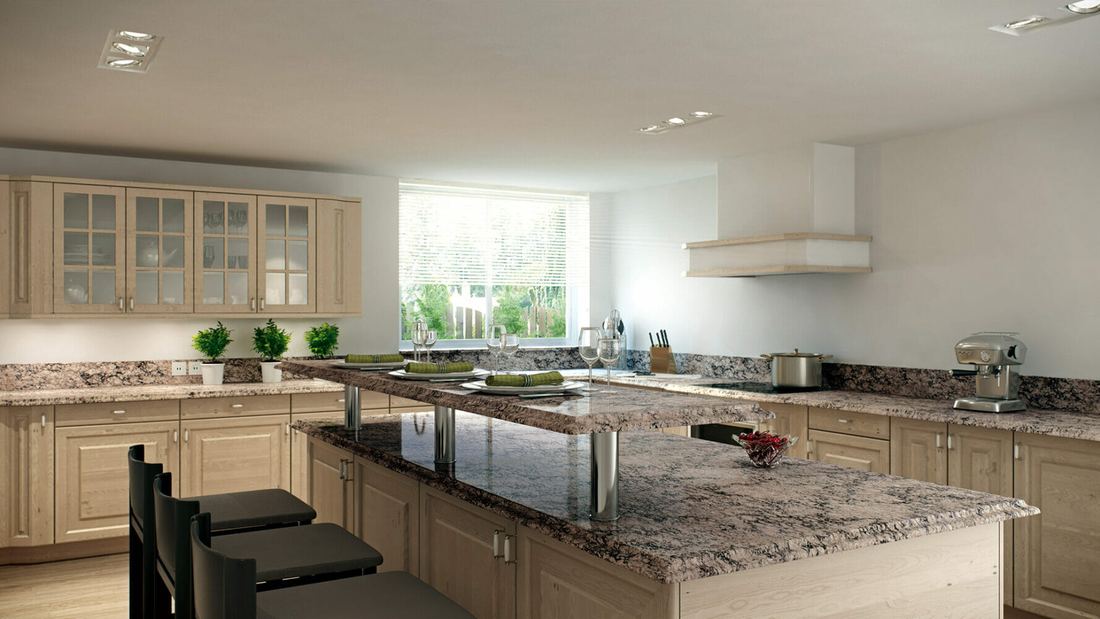 6611 Himalayan Moon quartz countertops installed in a home