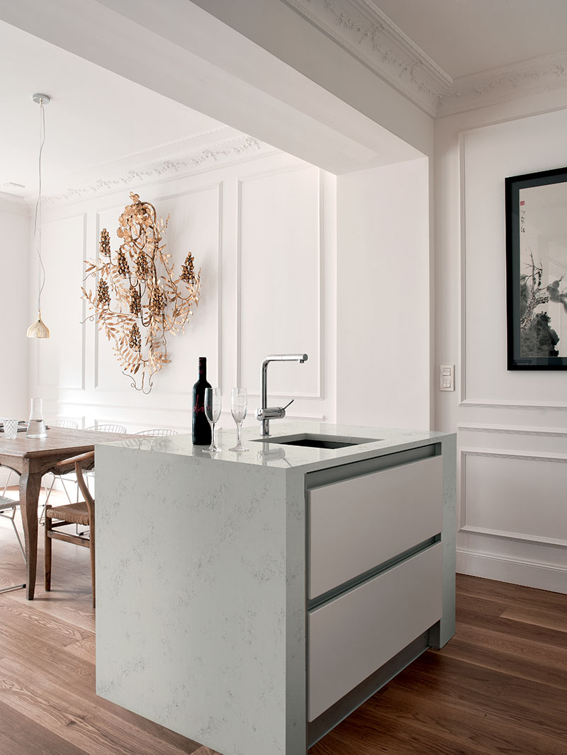 Ashen Gray quartz countertops installed in a home