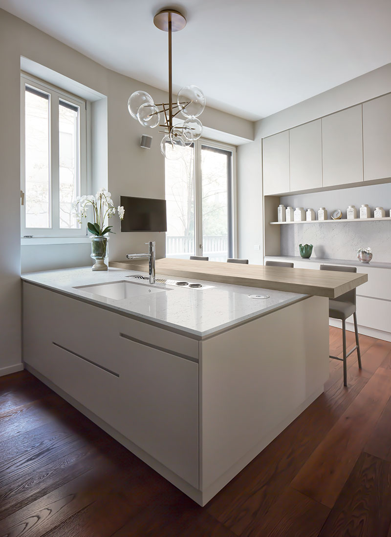 Bianco Marmor quartz countertops installed in a home