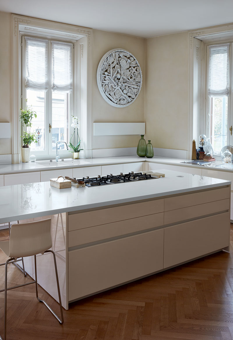 Bianco Pur quartz countertops installed in a home