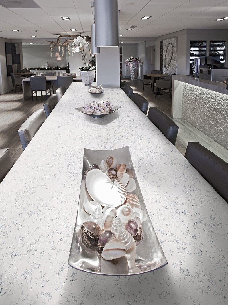 Blue Carrara quartz countertops installed in a home