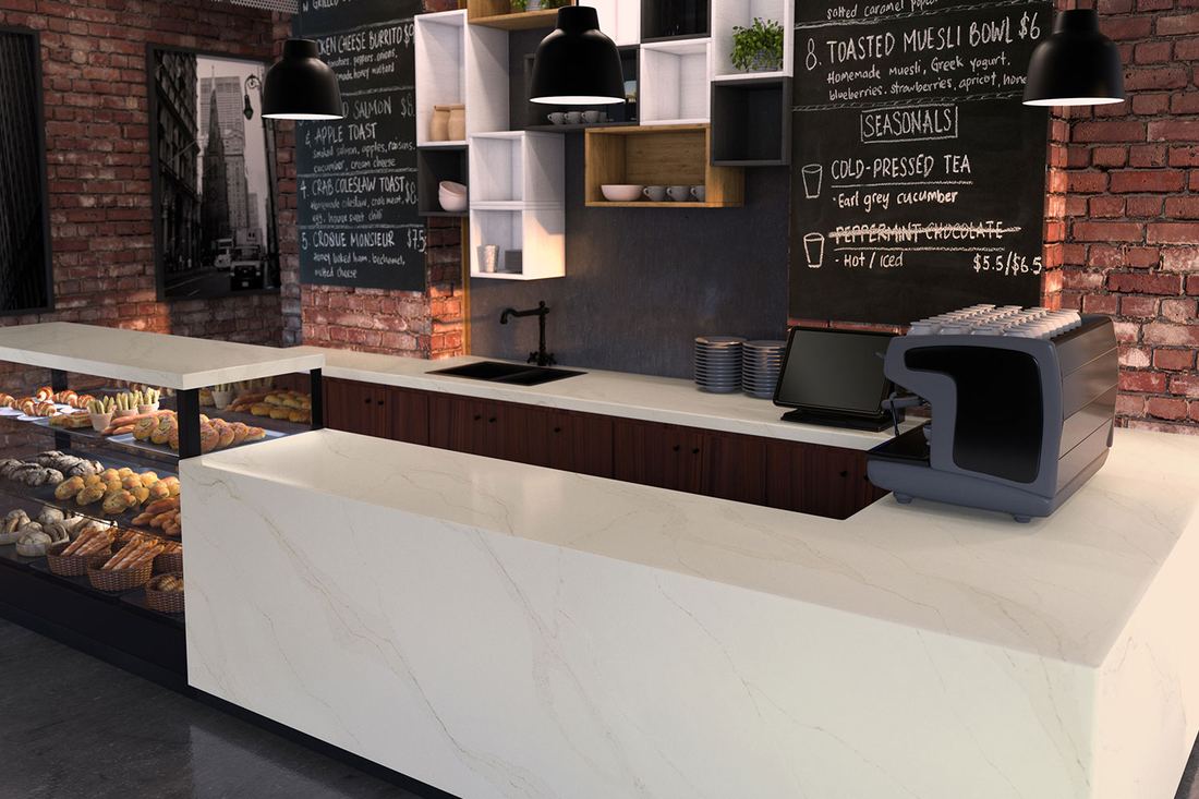 Calacatta Medallion quartz countertops installed in a home