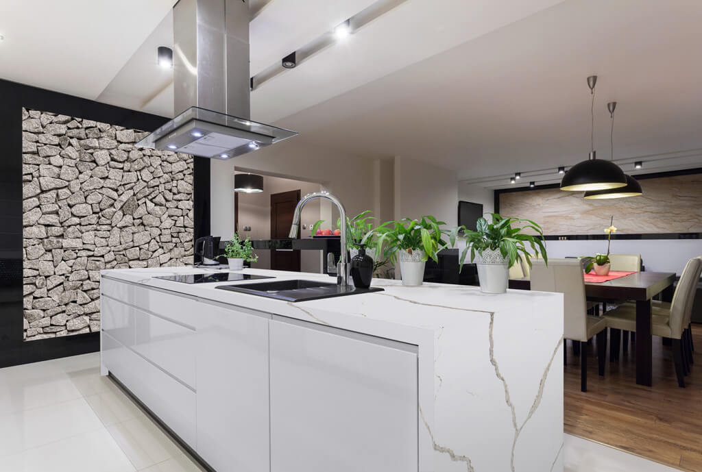 Calacatta Novello quartz countertops installed in a home