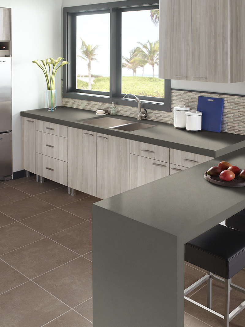 Graphite quartz countertops installed in a home