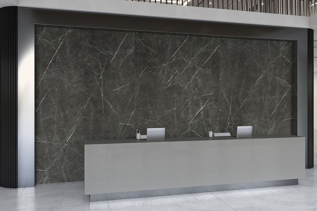 Hushed Gray quartz countertops installed in a home