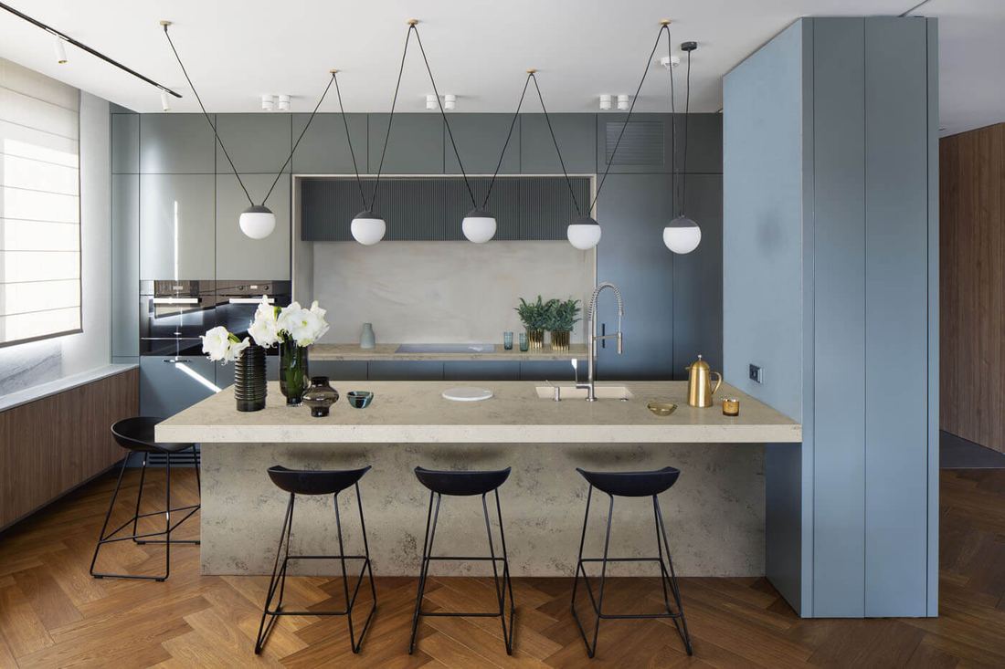 Neutral Cement quartz countertops installed in a home