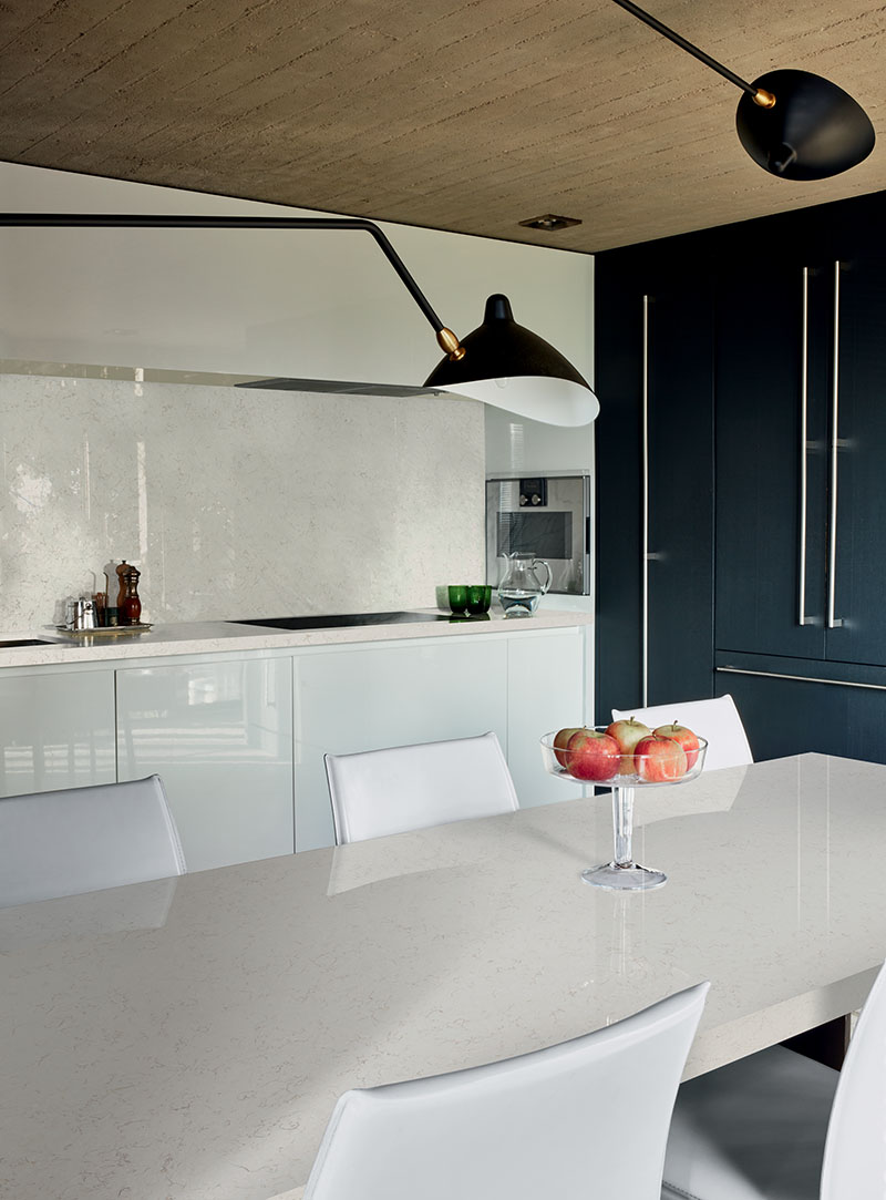 Oyster Grigio quartz countertops installed in a home