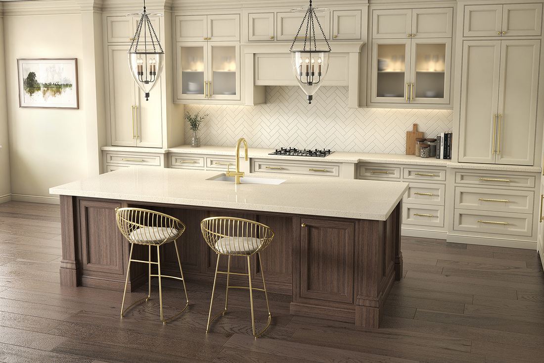 Quiet White quartz countertops installed in a home