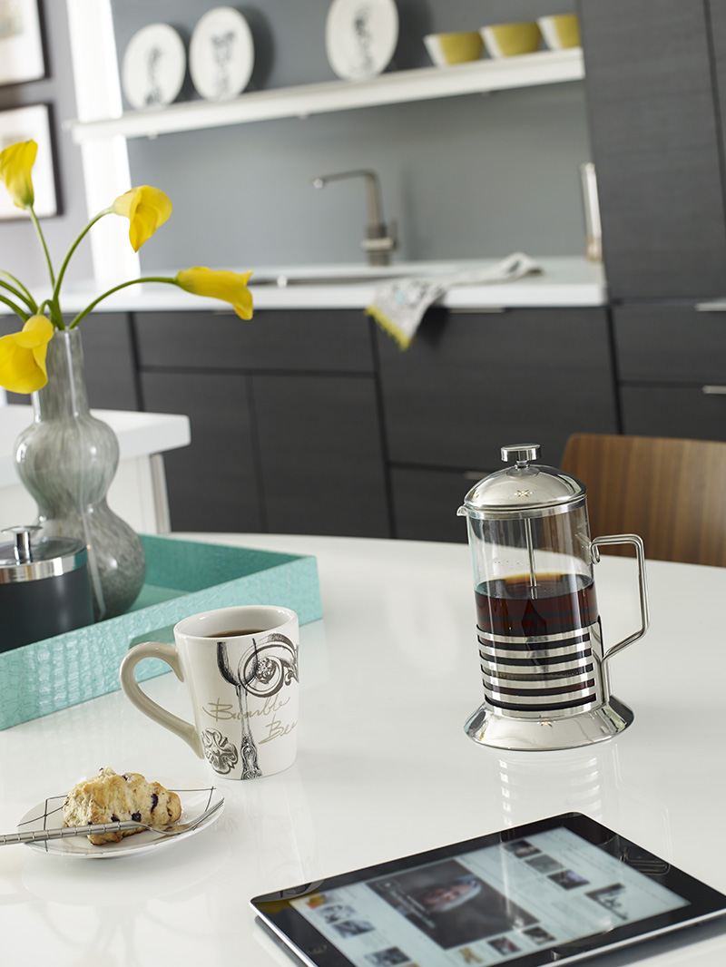 Snow White quartz countertops installed in a home