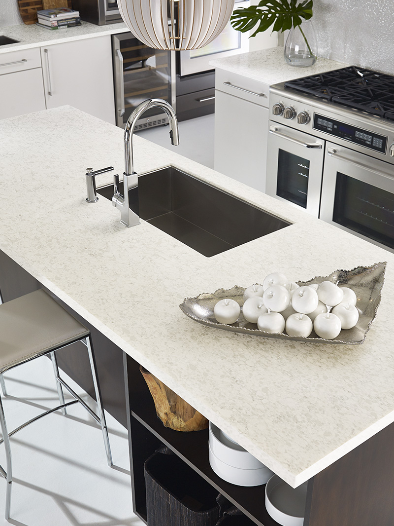 Stratus White quartz countertops installed in a home