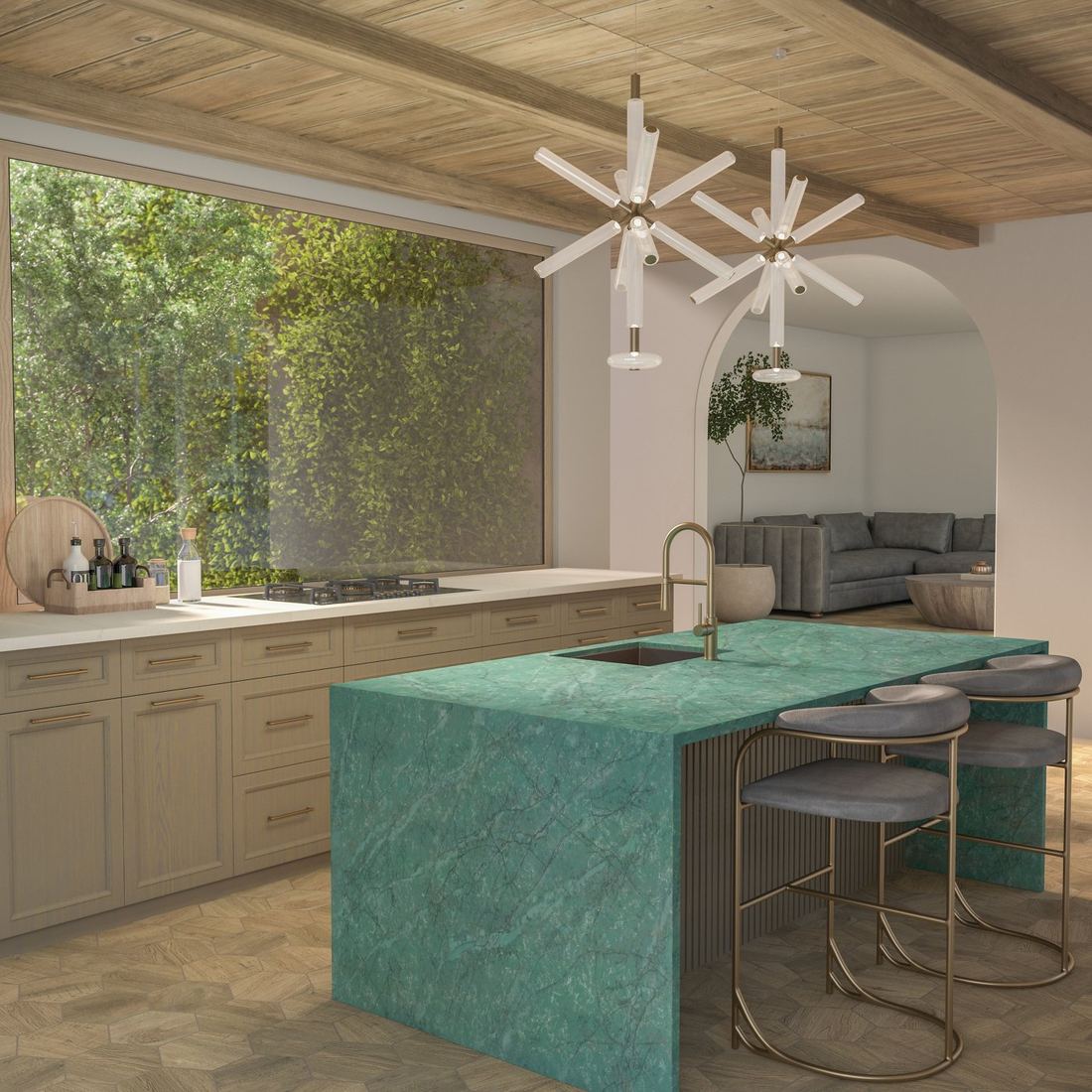 Amazonite quartz countertops installed in a home