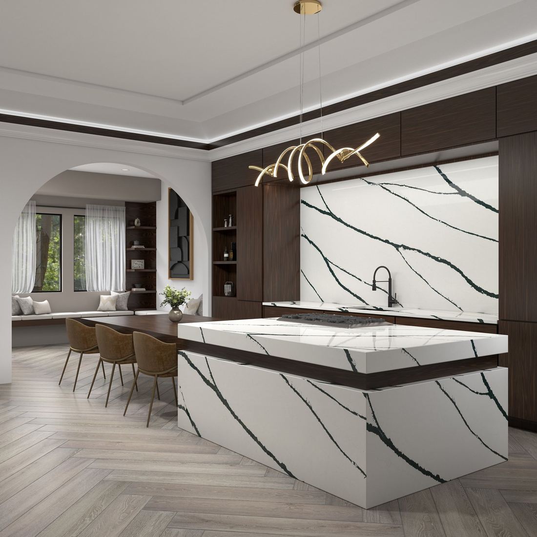 Calacatta Bolt quartz countertops installed in a home