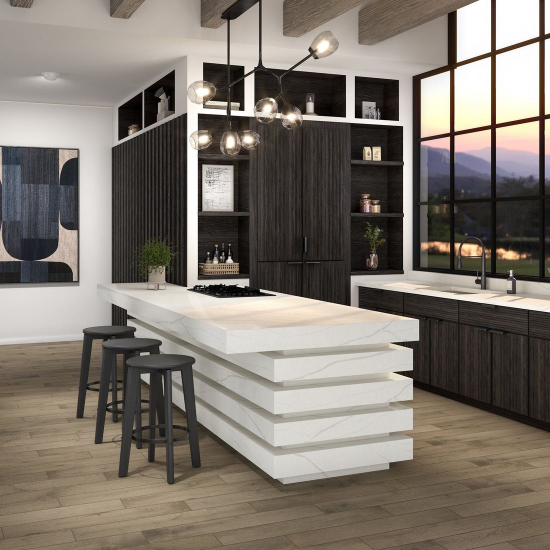 Monument White quartz countertops installed in a home