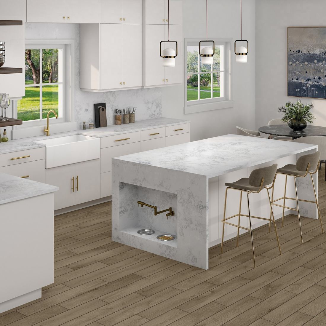 Moongaze quartz countertops installed in a home